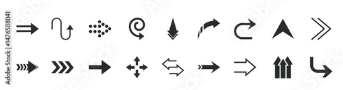 Arrows direction guide cursor web navigation icons set silhouette style