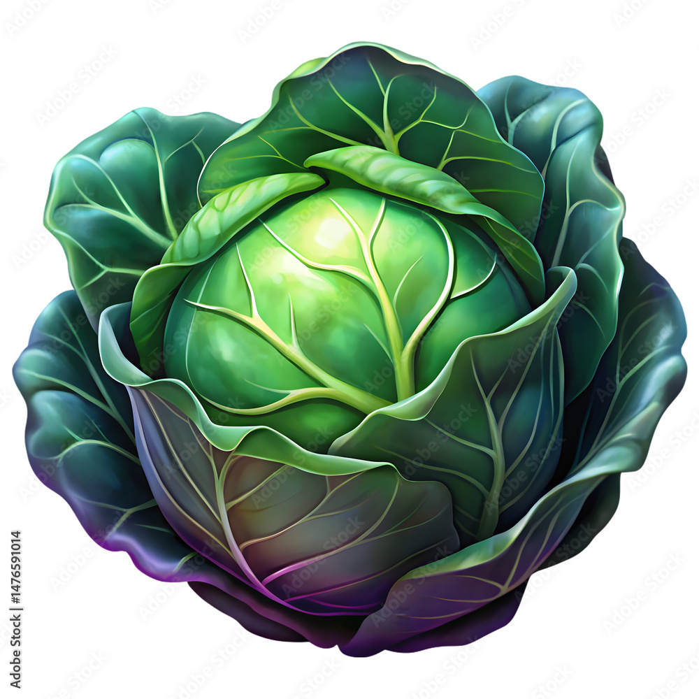 Obraz premium Cabbage Vegetable Detailed Digital Illustration