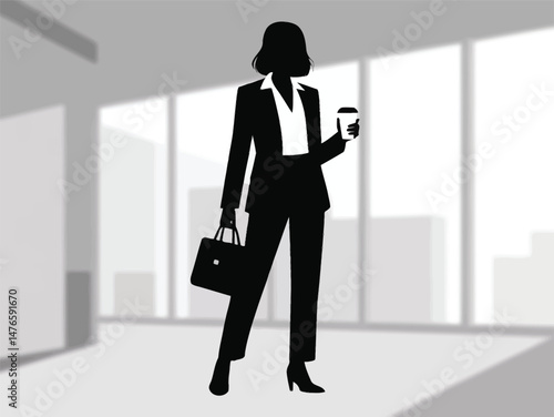 Silhouette of Businesswoman in Office, Secretary silhouette vector illustration
