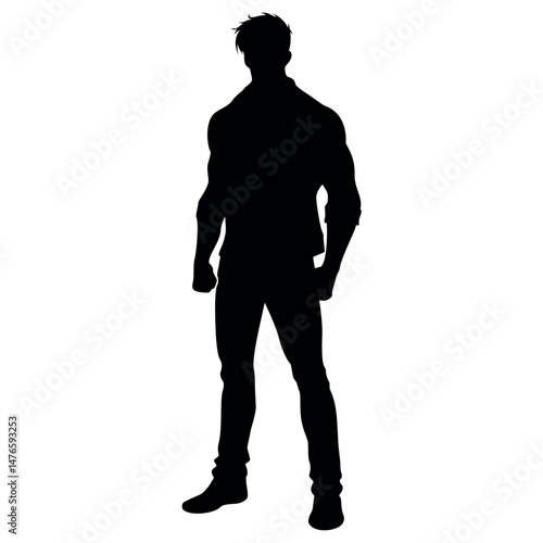 Muscular man silhouette flexing for fitness, gym, or bodybuilding graphics
