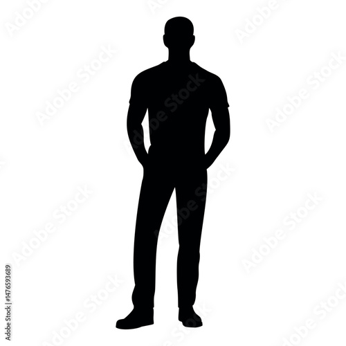 Standing man silhouette in casual posture for character or profile design