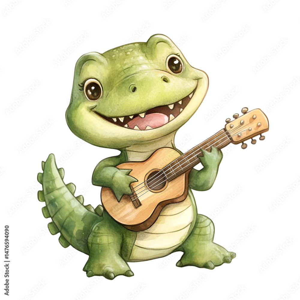 Naklejka premium Musical reptile performance fun setting illustration whimsical environment playful viewpoint