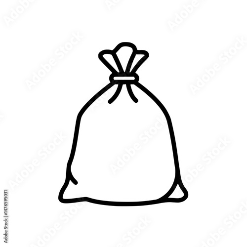 Simple Bag Icon: A clean, minimalist outline of a tied-up bag, perfect for illustrating concepts of storage, waste, or gift-giving.