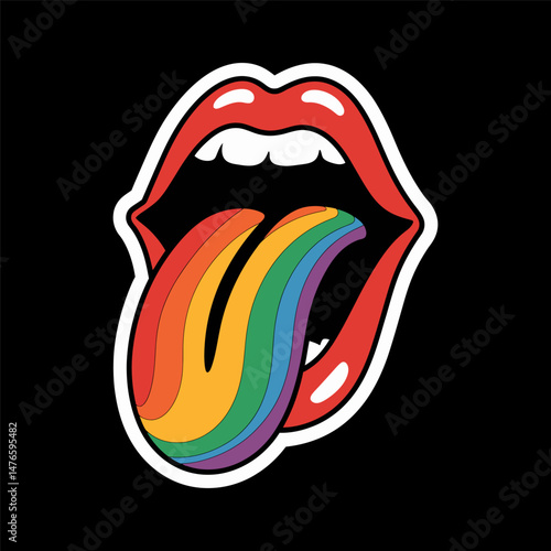 Rainbow Tongue Pop Art Lips Illustration