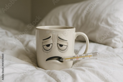Funny Mug Thermometer Sick Day: Cozy Bed Emotional Comfort
