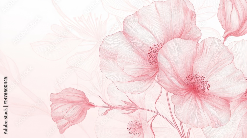 Obraz premium Soft Watercolor Floral Illustration with Large Pink Petals and Subtle Leaf Outlines