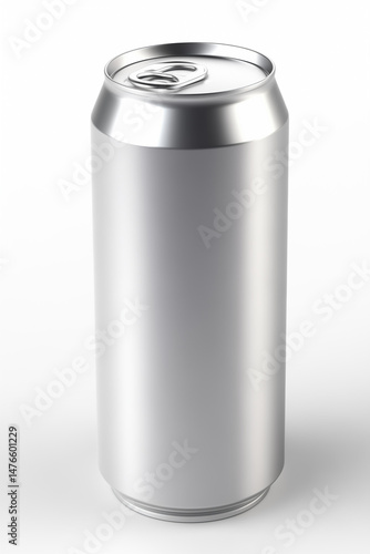 3D tall can mockup, side view 90 degrees, metallic texture, on clean white background