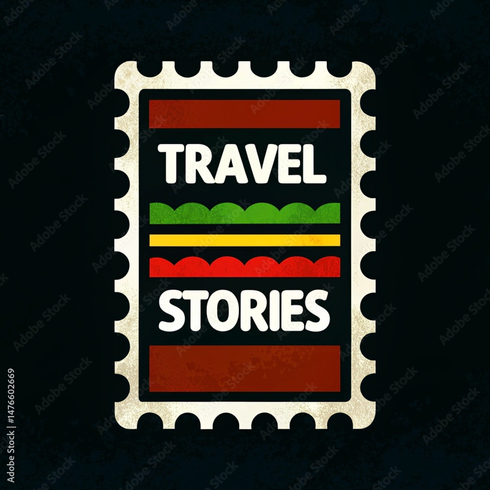 Obraz premium T-shirt design Vintage styled illustration of a travel stories concept with postage stamp design