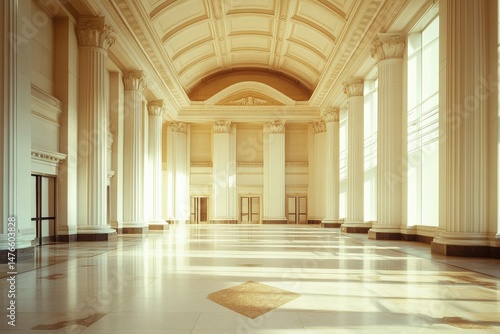 Elegant architectural interior with columns and natural light