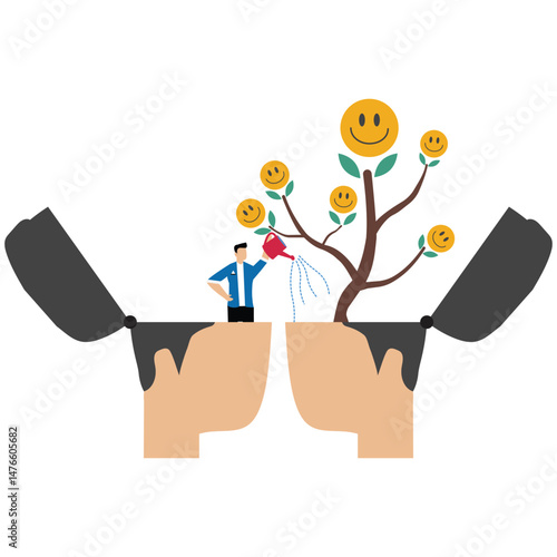 People water the plants brain growth mindset or idea positive thinking