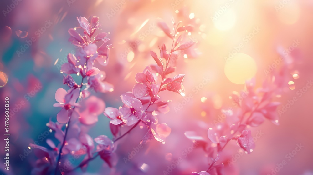 Obraz premium Ephemeral beauty of pink blossoms bathed in soft, glowing light