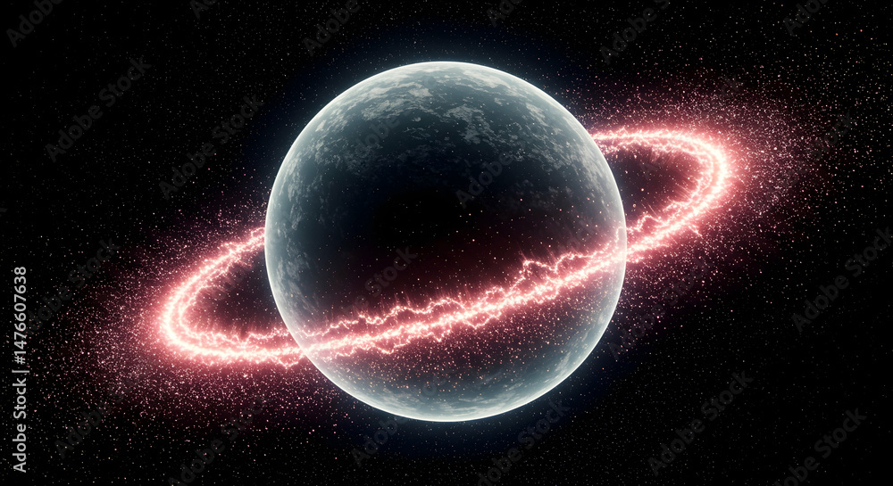 Stunning Planet with Glowing Ring in Cosmic Space Background Stunning Planet with Glowing Ring in Cosmic Space Background