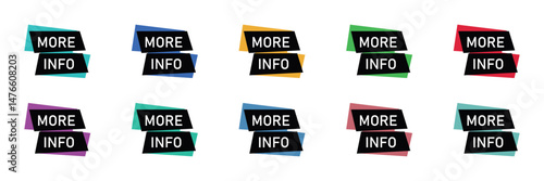 More Info Button Label – Information Callout Banner, UI Call to Action Badge, Web Tooltip Icon, Promotional Highlight Vector, Flat Outline Button Graphic for Websites & Apps