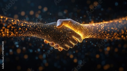 A successful negotiation handshake where golden sparks symbolize a prosperous deal 
