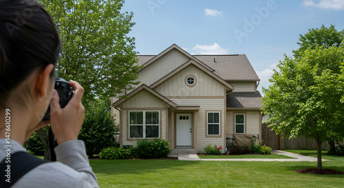 Person Taking Photo of Beautiful House on Sunny Day in Suburb
