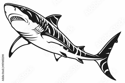 tiger shark sihouette black vector