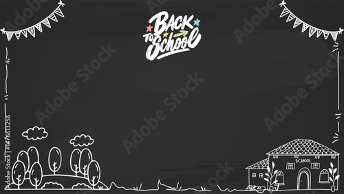 Back to School Chalkboard Illustration. Back to School background with black chalk board.	