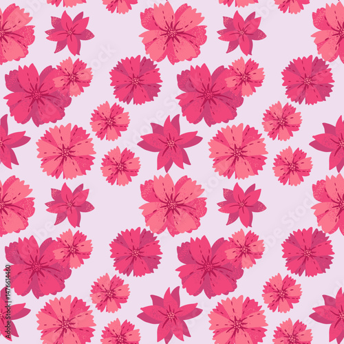 Pink large floral seamless pattern. Vector Hand drawn Abstract stylized  flowers print. Contemporary ornament for designs, fabric, textiles