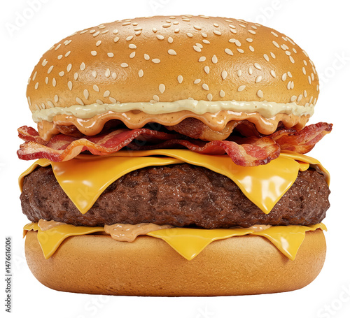 cheeseburger isolated on transparent background,still life of an american hamburgher