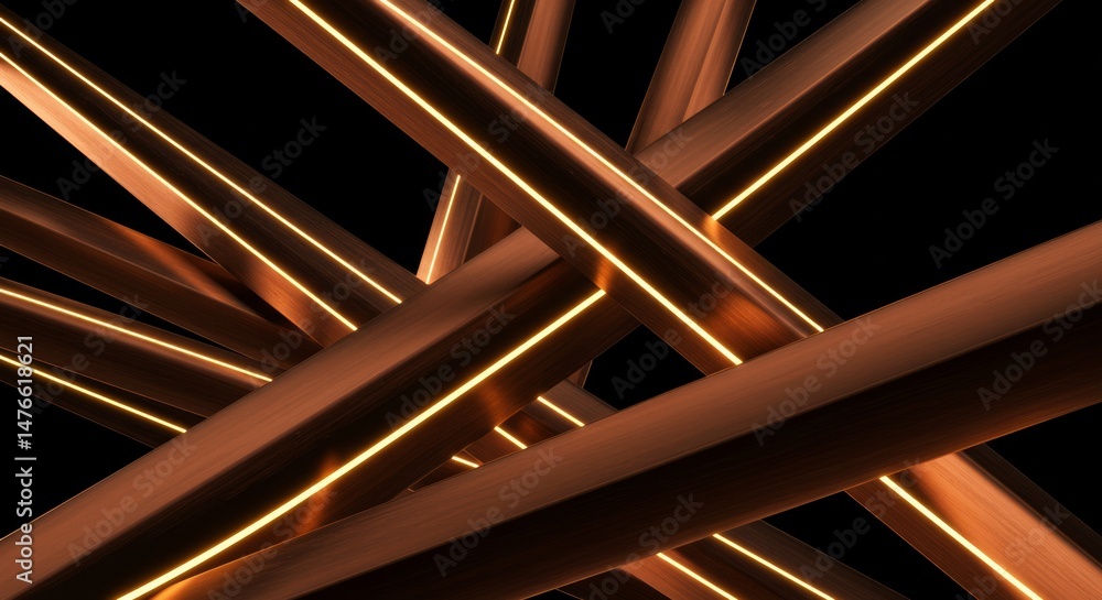 Fototapeta premium Abstract copper lines intersect in a dynamic design