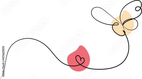 Abstract Line Art Butterfly with Heart Design Element for Valentines Day