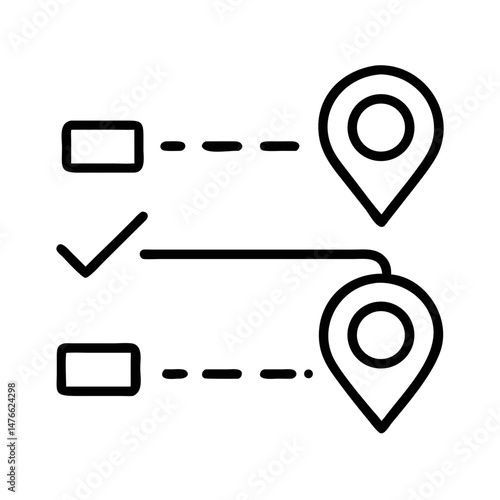 Route checkmark icon with location markers and checkbox elements  