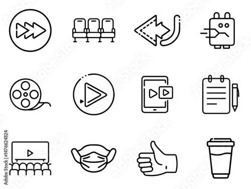 Cinema Movie Outline Icons Set 2 – Minimal Line Art for Film Buffs & Movie Enthusiasts