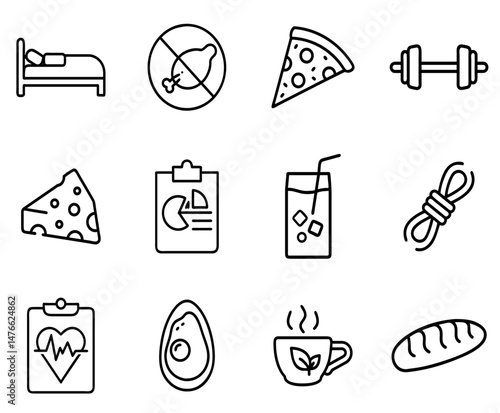 Diet & Nutrition Outline Icons Set 1 – Clean Line Art for Healthy Living & Nutritional Guidance