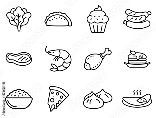 International Food Outline Icons Set 3 – Minimal Line Art Collection for Global Cuisine & Culinary Culture