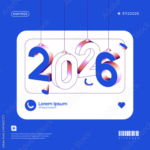 A vibrant and modern design showcasing the year 2026 in a dynamic color combinations