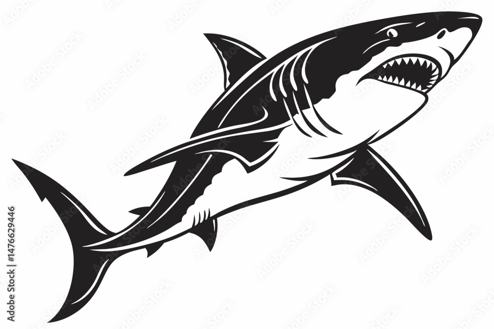 Obraz premium great white shark silhoette black vector