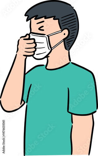 Illustration of man using medical protective mask
