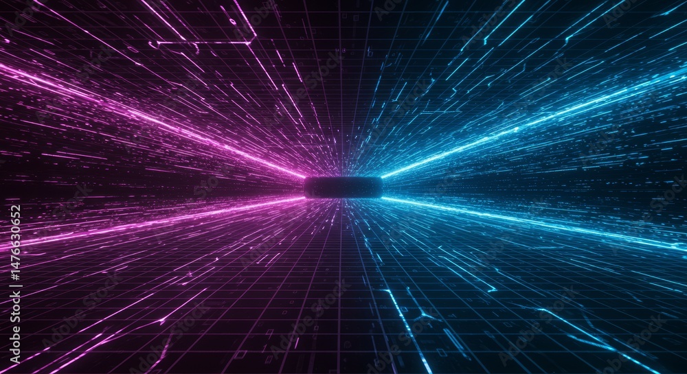 Abstract digital tunnel with glowing lines Abstract digital tunnel with glowing lines