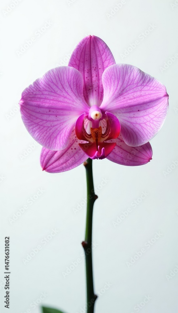 Fototapeta premium Single orchid on white background with water droplets, flower, exotic