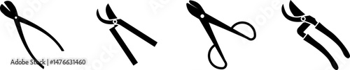 Pruning shears icon set. Silhouette of pruning shears