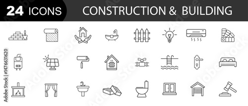 Icons set - construction, home repair tools. Real estate set of web icons in line style. Vector illustration