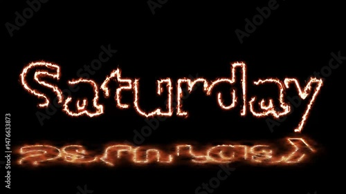 Realistic Fire Saturday Text Loop 4k Video Black background