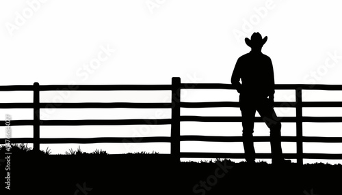 Cowboy silhouette leaning against a fence, western symbolism