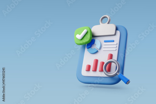 3d Vector Document with graph search notice finance, Finance and business concept.