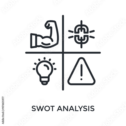 Swot Analysis Icon Outline Style. Vector Illustration For Graphic Design