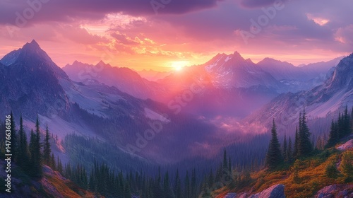 Majestic sunrise mountain landscape