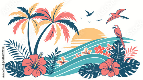 vector illustration of a tropical island with palms