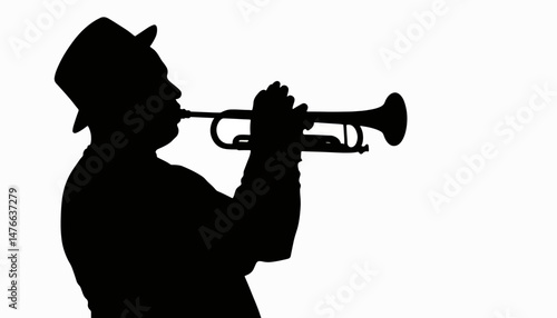 Silhouette of trumpet player in black and white, musical expression