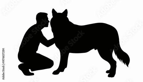 Veterinarian caring for large animal silhouette, compassion in action