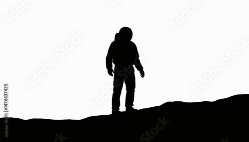 Astronaut silhouette exploring the moon's surface, space exploration