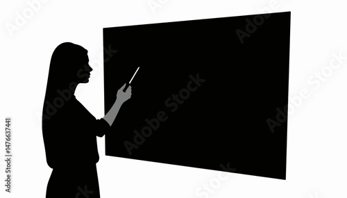 Educator presenting lesson at blackboard silhouette, teaching concept