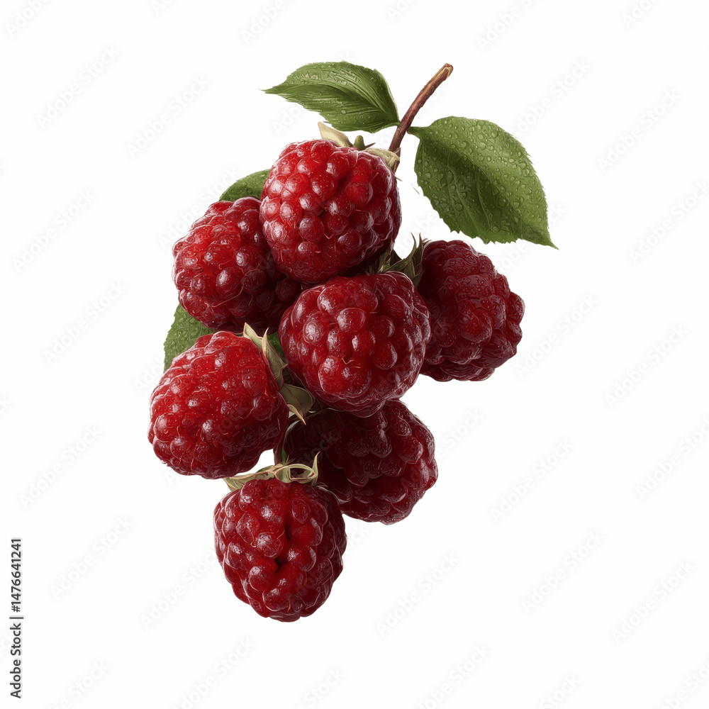 Fresh Raspberries on the Branch - Juicy Summer Berries Close-Up Fresh Raspberries on the Branch - Juicy Summer Berries Close-Up