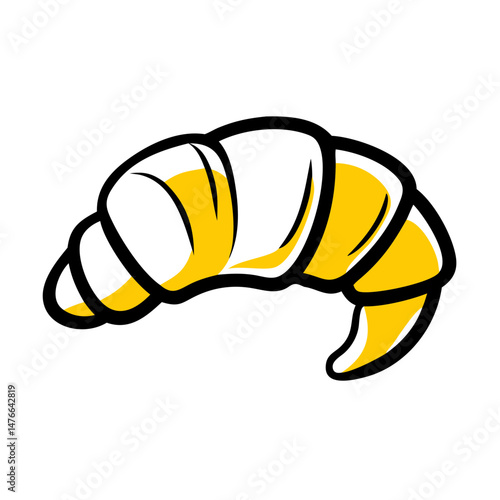 Croissant graphic illustration in bright yellow and white colors  