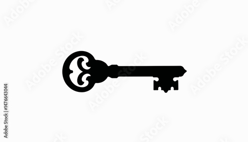 Vintage key silhouette on white background, unlocking potential