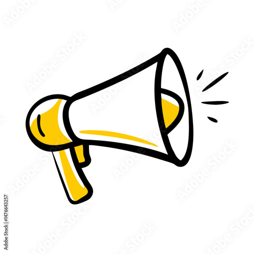 Yellow megaphone illustration with sound effects  